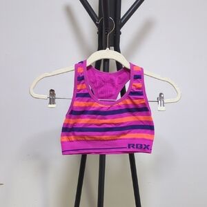 RBX Pink and Orange Striped Sports Bra
